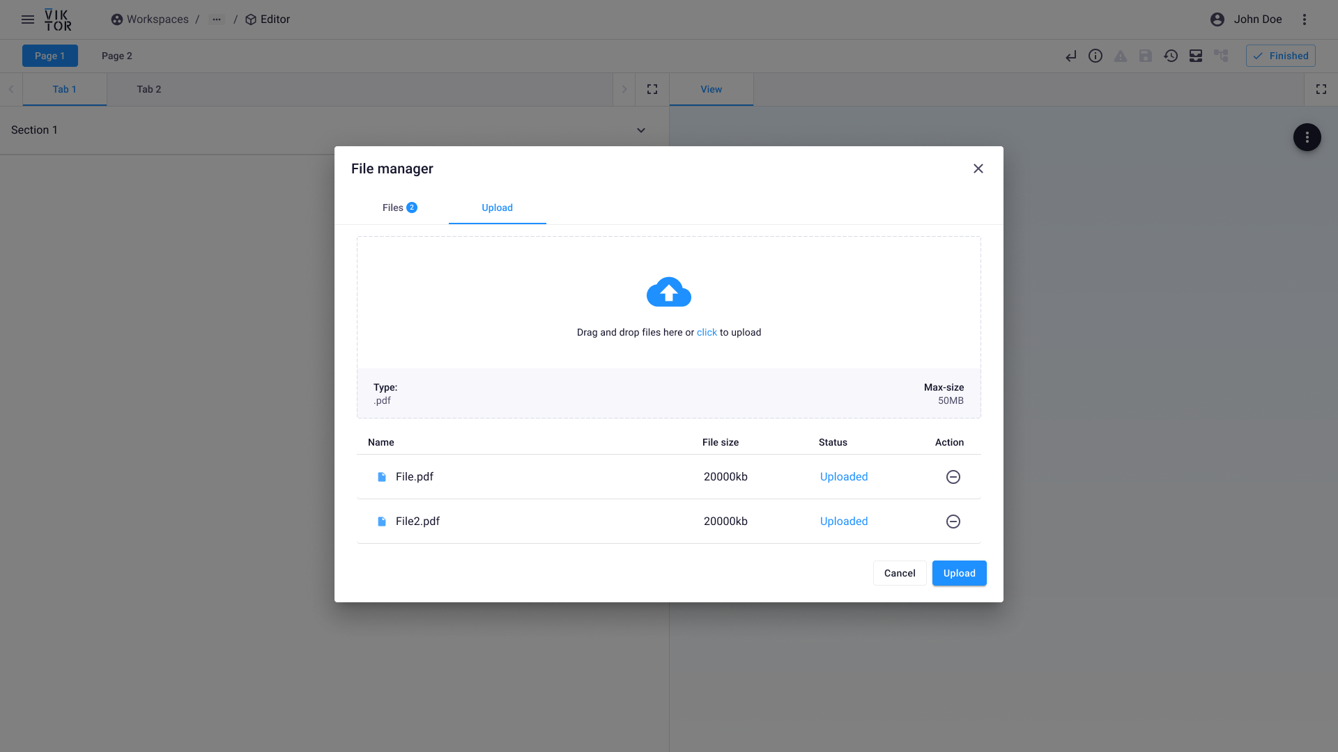 File transfer modal