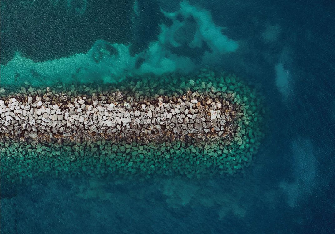 Aerial view of a breakwater construction