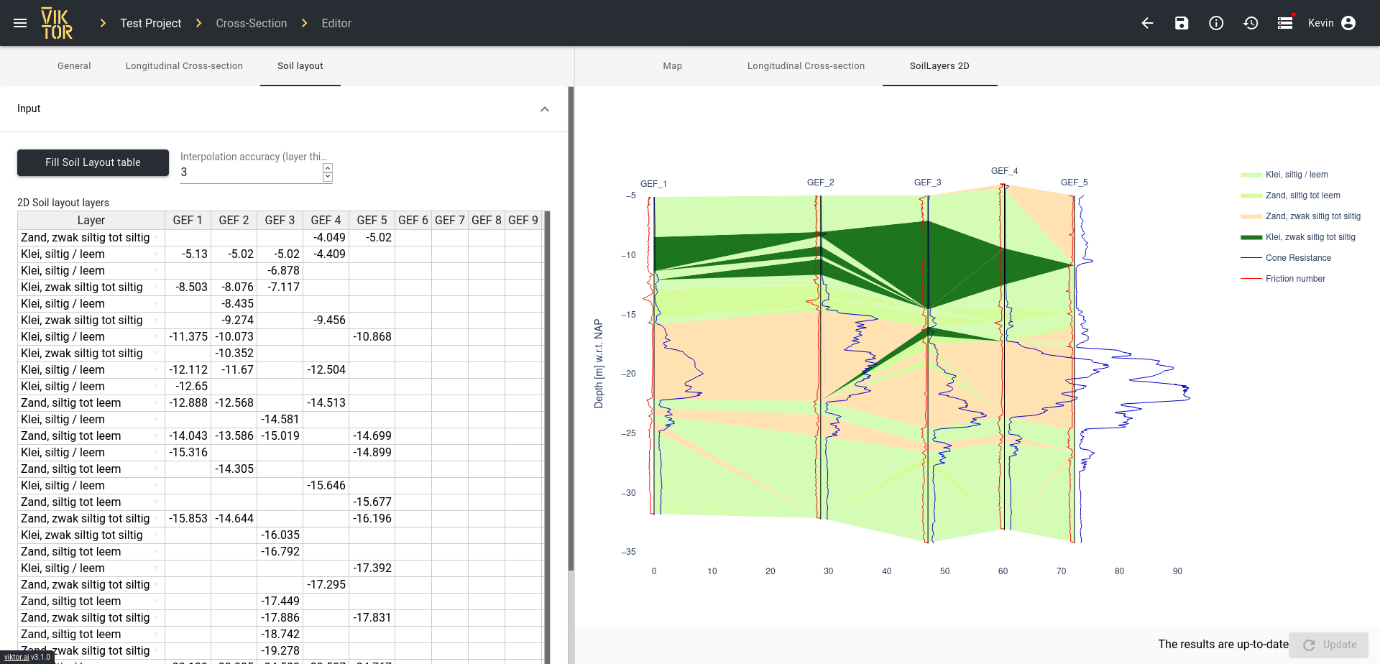 Example of a Soil Layout Table in VIKTOR's GeoTools application